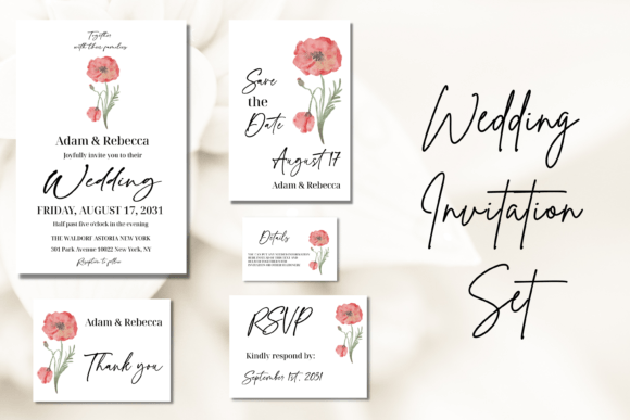 Download Elegant Red Poppy Wedding Invitation Set - Invitation Collection