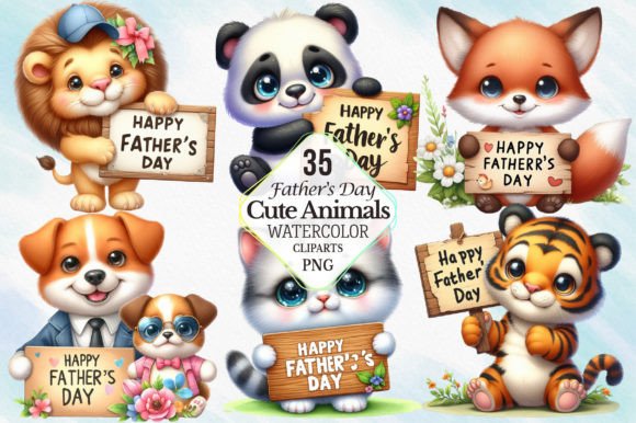 Download Watercolor Father's Day Cute Animals PNG - Cute animal Collection