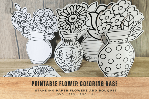 Download Printable Flower Coloring Vase Set - Printable flower Collection