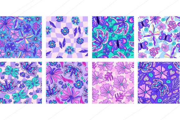 Download Seamless Flower Trippy Pattern Set - Premium Resources