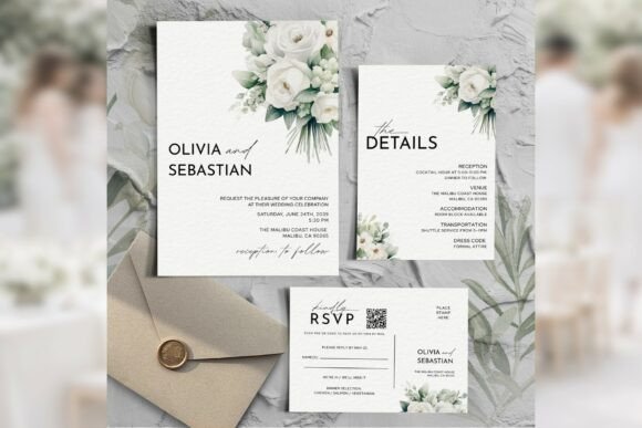 Download White Floral Invitation Suite Bd012 - Invitation Collection
