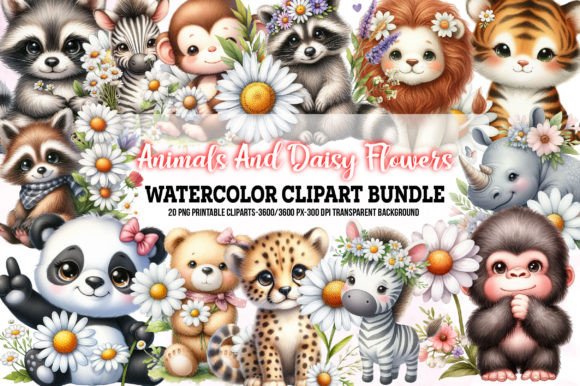 Download Cute Animals &amp; Daisy Flowers Sublimation - Cute animal Collection
