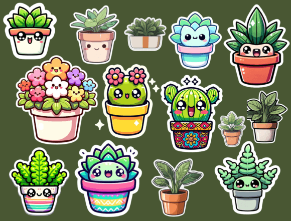 Download Kawaii Cute Potted Plant Stickers - Plant Collection